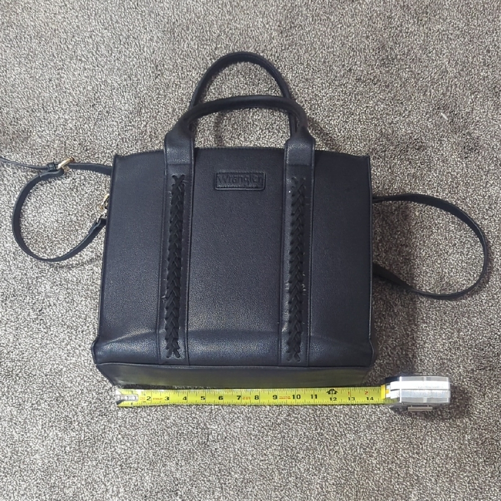 Wrangler Black Leather Tote with Braided Accents